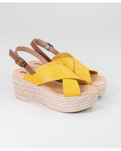 Yellow sandals of Lady Ginova with Perforated Strips