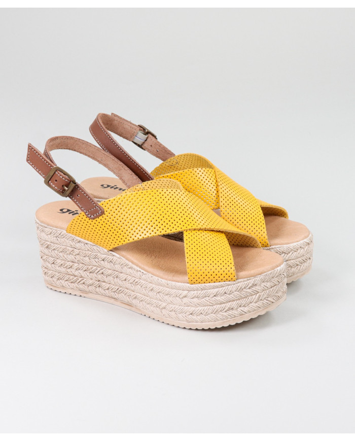 Yellow sandals of Lady Ginova with Perforated Strips