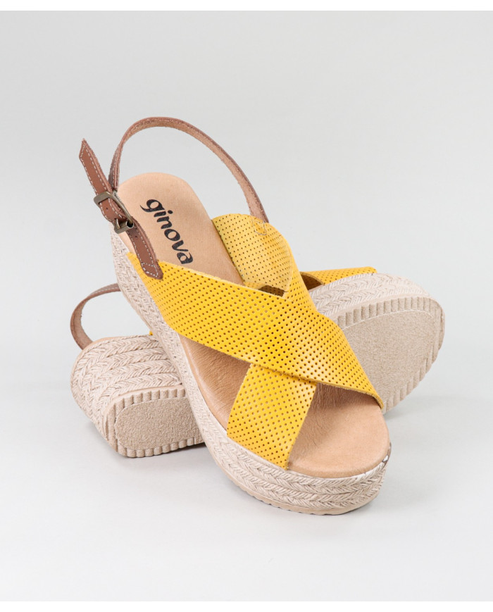 Yellow sandals of Lady Ginova with Perforated Strips