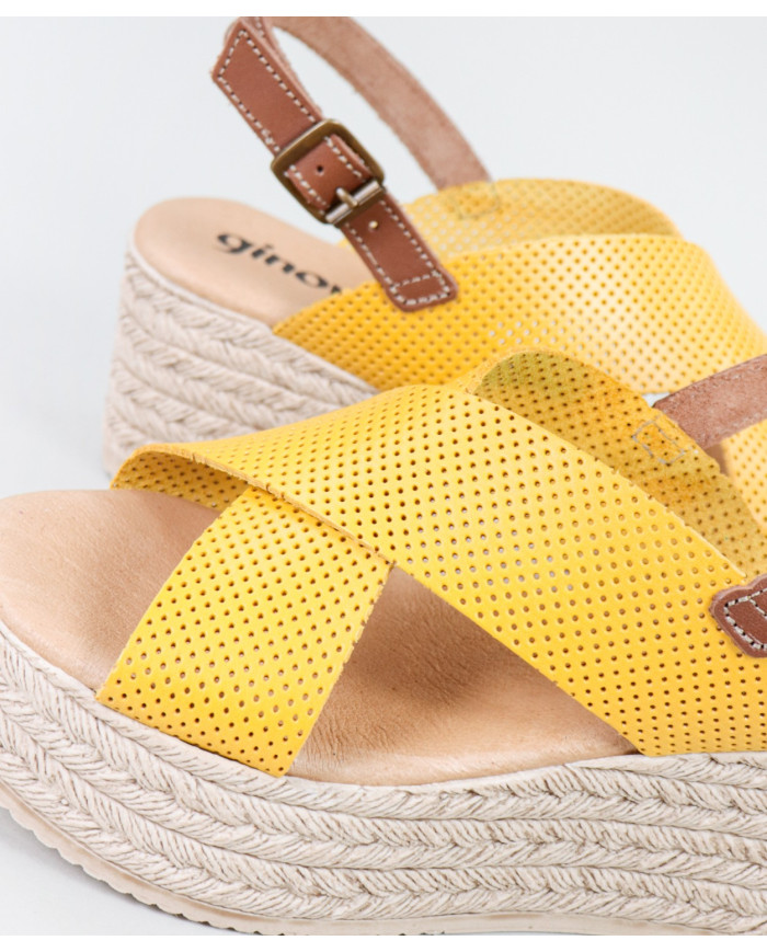 Yellow sandals of Lady Ginova with Perforated Strips