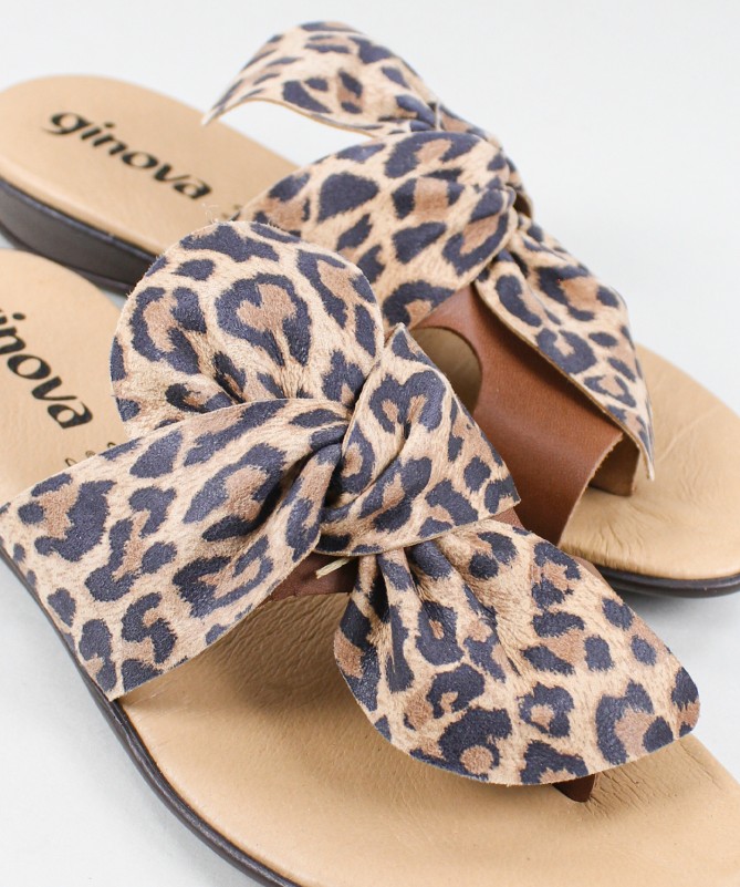 Sandálias de Senhora Ginova com Laço Leopardo