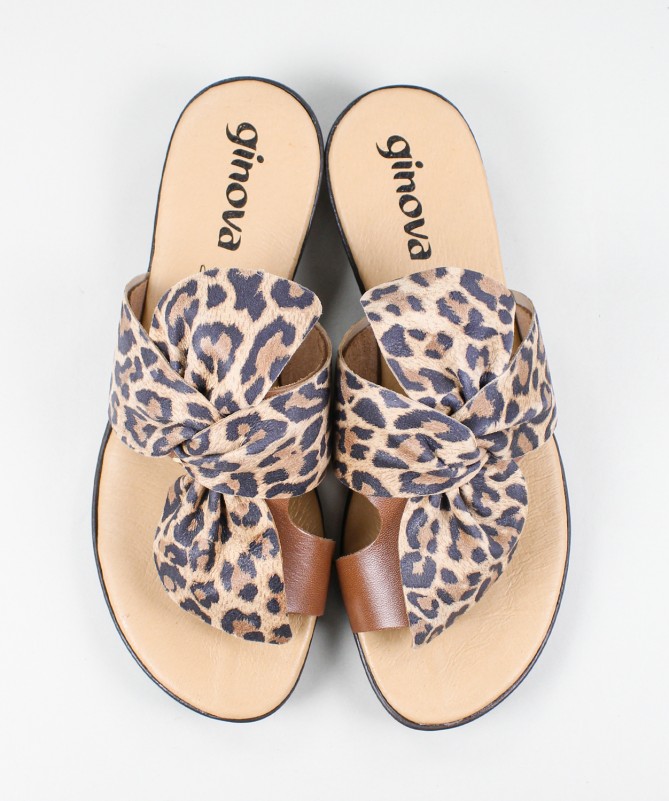 Sandálias de Senhora Ginova com Laço Leopardo