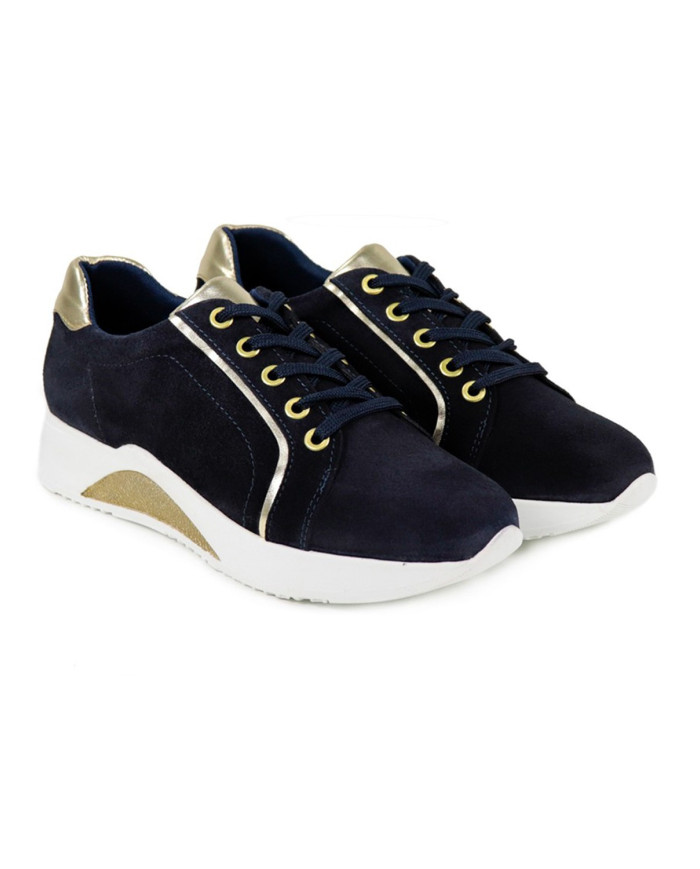 Blue Ginova Women's Slippers with Golden Details