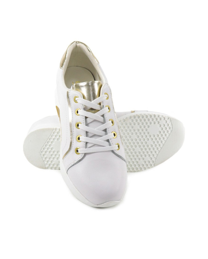 White Ginova Women Sneakers with Golden Details