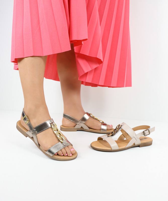 Sandálias de Senhora Ginova com Corrente Dourada