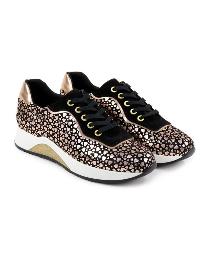 Ginova Woman Sneakers in OuroRosa with Pattern Hearts