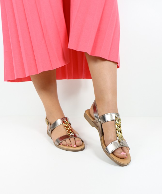 Sandálias de Senhora Ginova com Corrente Dourada