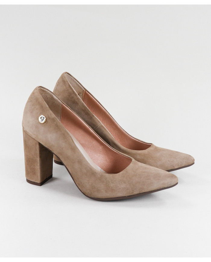 Lady Ginova Taupe Shoes with Square Tacon