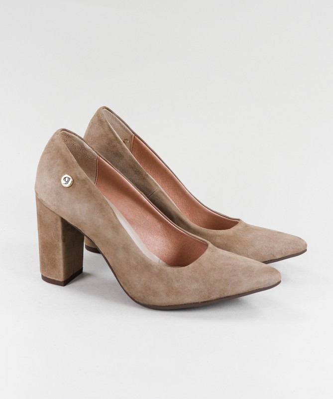 Sapatos Taupe de Senhora Ginova com Tacão Quadrado