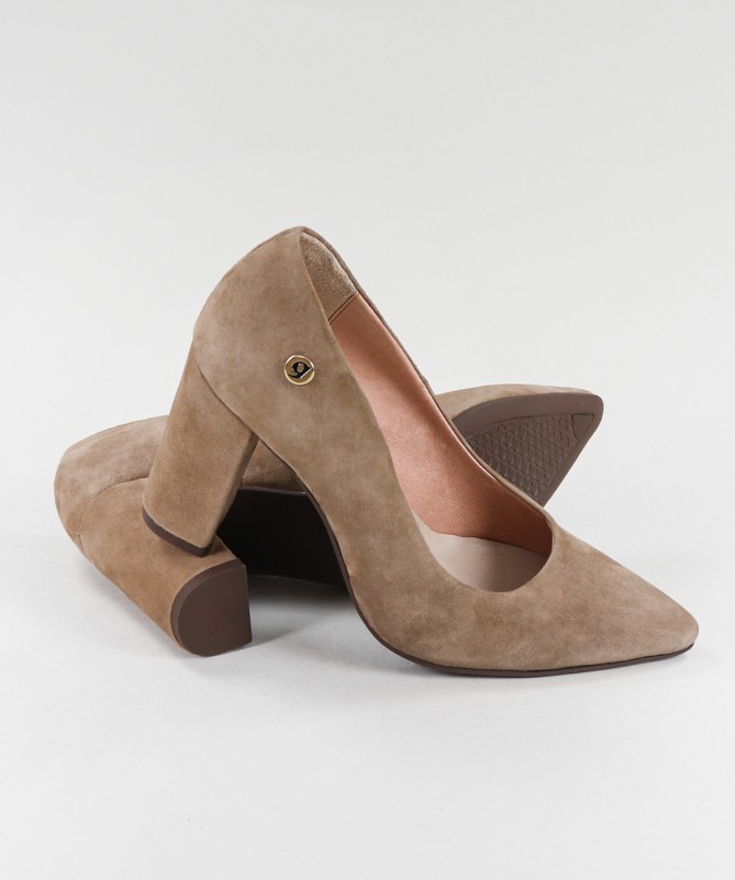 Sapatos Taupe de Senhora Ginova com Tacão Quadrado