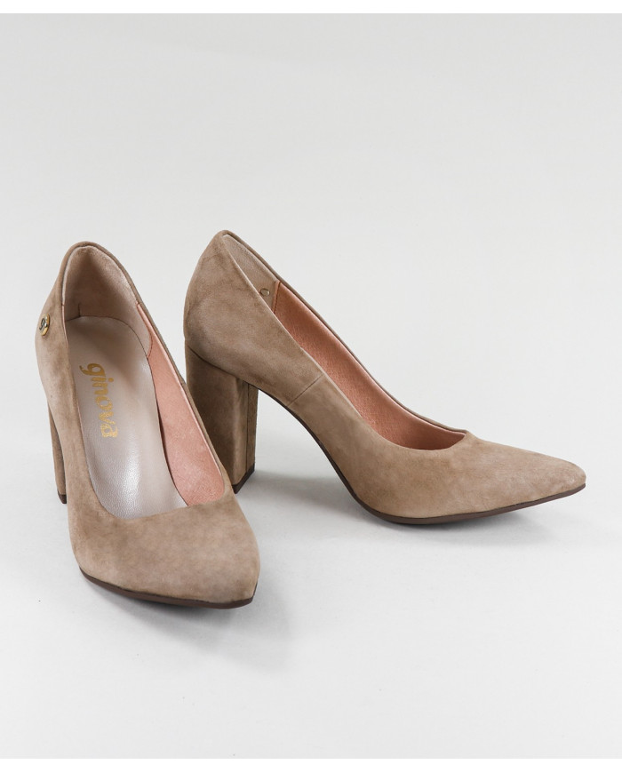 Lady Ginova Taupe Shoes with Square Tacon