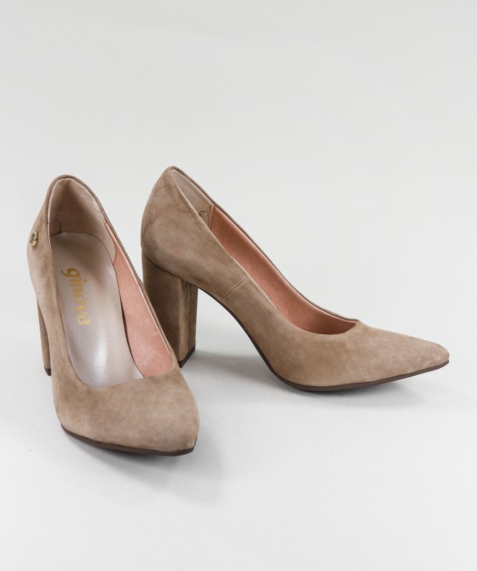 Sapatos Taupe de Senhora Ginova com Tacão Quadrado