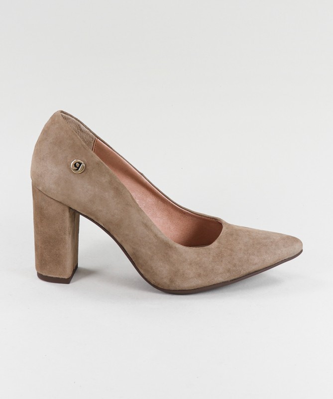 Sapatos Taupe de Senhora Ginova com Tacão Quadrado