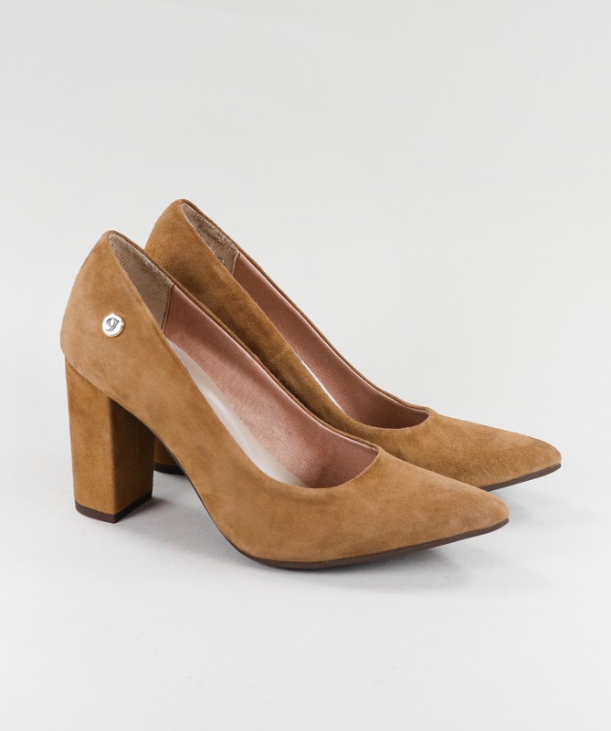 Sapatos Camel de Senhora Ginova com Tacão Quadrado