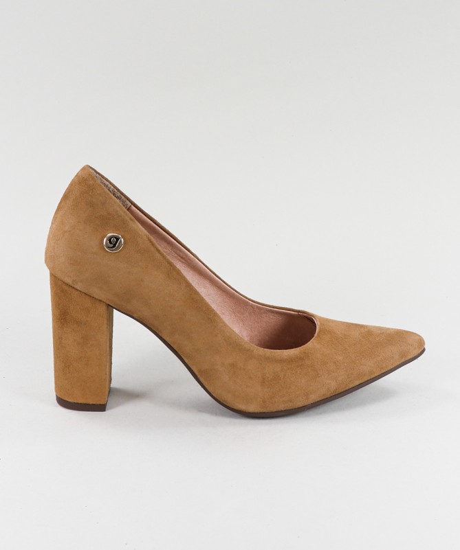 Sapatos Camel de Senhora Ginova com Tacão Quadrado