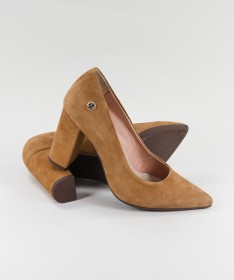 Sapatos Camel de Senhora Ginova com Tacão Quadrado