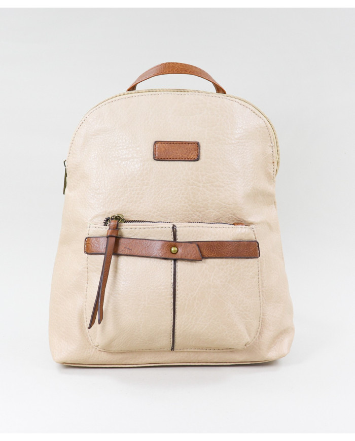 Mochila Bege de Senhora com Bolso Frontal