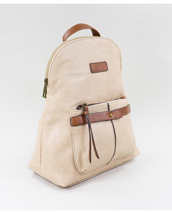 Mochila Bege de Senhora com Bolso Frontal