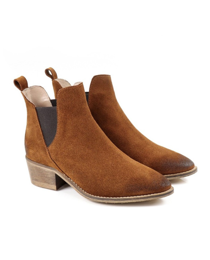 Botas de Mulher Camel de Tacão Médio com Elástico Ginova