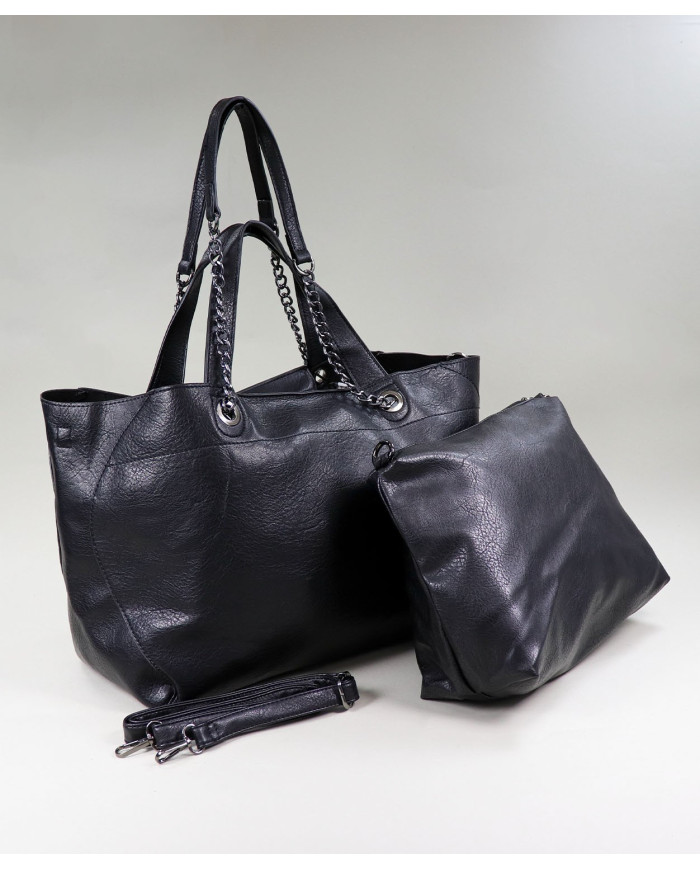 Ladies' Black Shopper Bag with Interior Bag