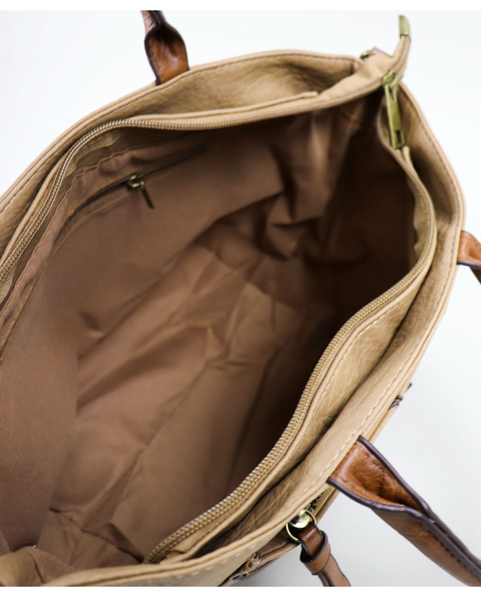 Ladies Taupe Bag with Frontal Pocket