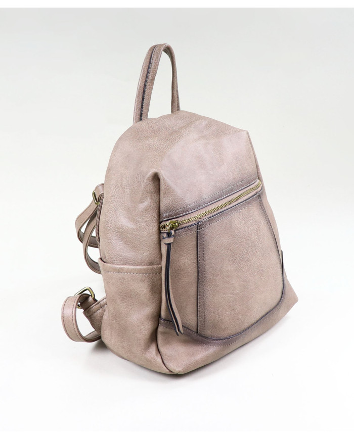 Ladies Taupe backpack with Main Opening Back