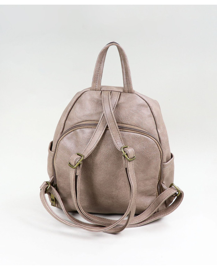 Mochila Taupe de Senhora com Abertura Principal Atrás
