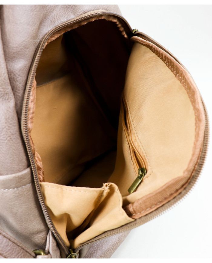 Damas Taupe mochila con apertura principal