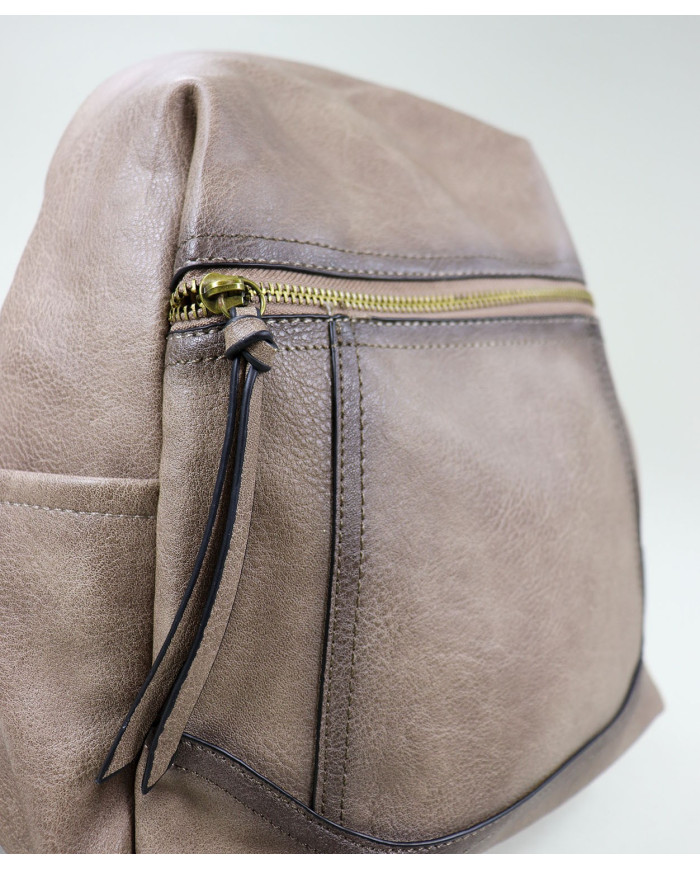 Mochila Taupe de Senhora com Abertura Principal Atrás