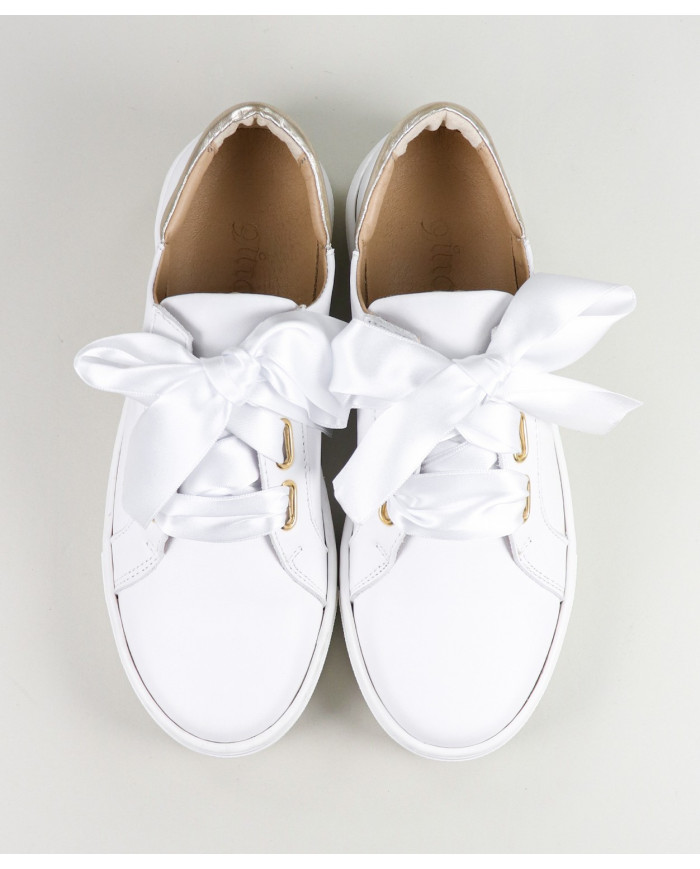 Women's Ginova White Sneakers With Lace Satin