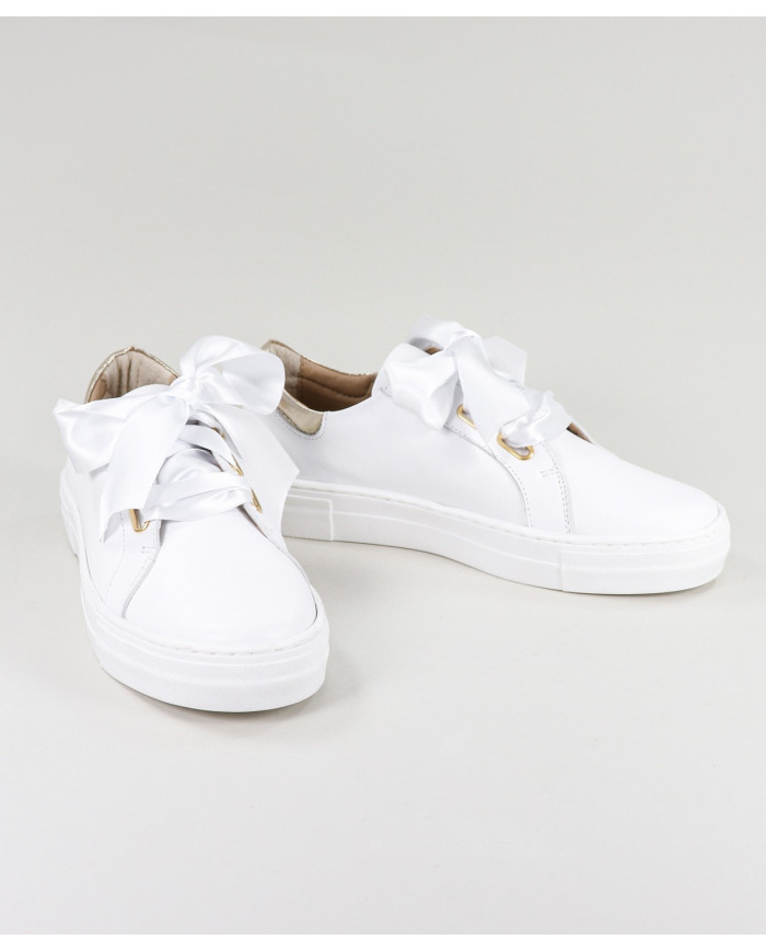 Women's Ginova White Sneakers With Lace Satin