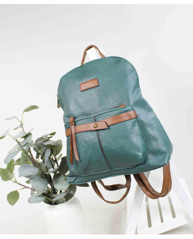 Damas Mochila verde con bolsillo frontal