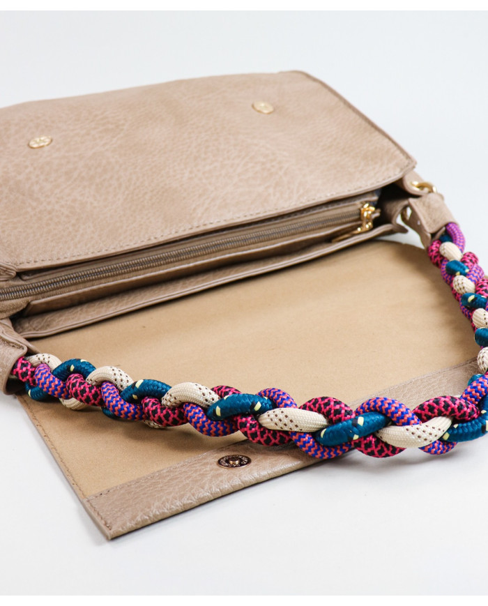 Ladies Taupe Bag with Colored Handle