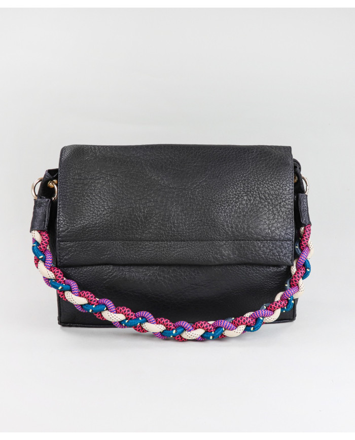 Bolsa de la señora negra con mango coloreado