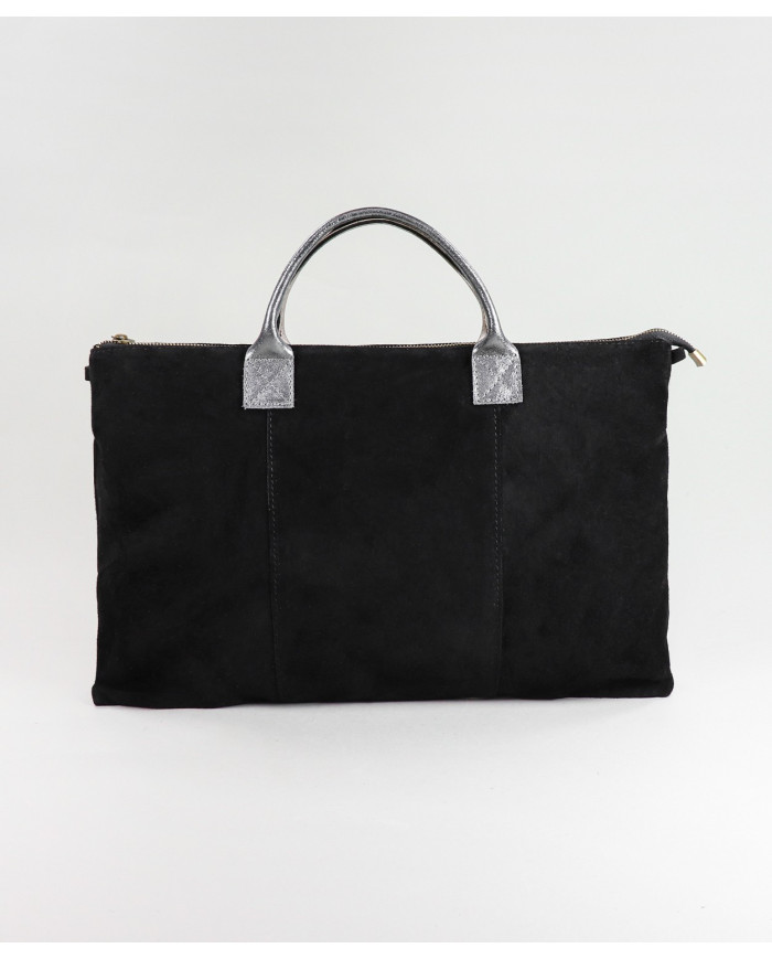 Maleta de cuero negro señora