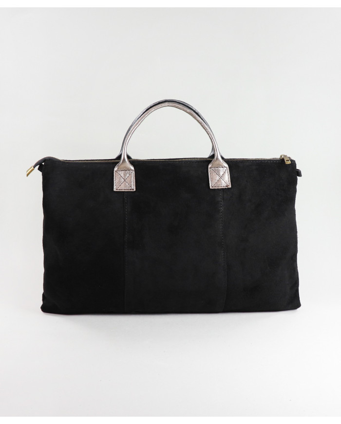 Maleta de cuero negro señora