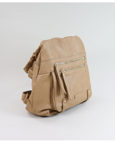 Taupe backpack with 2 Women's Front Closes