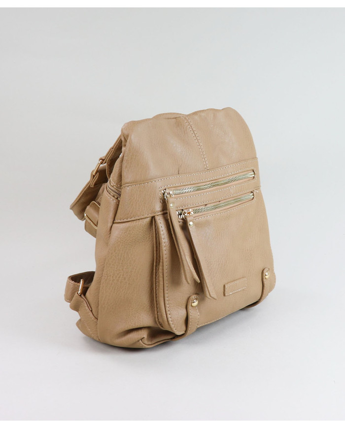 Mochila Taupe com 2 Fechos Frontais de Senhora