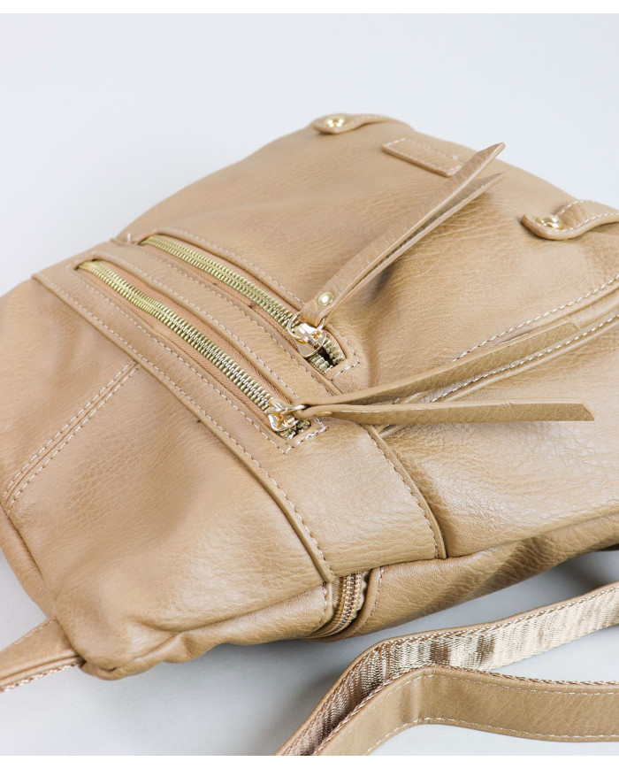 Taupe backpack with 2 Women's Front Closes