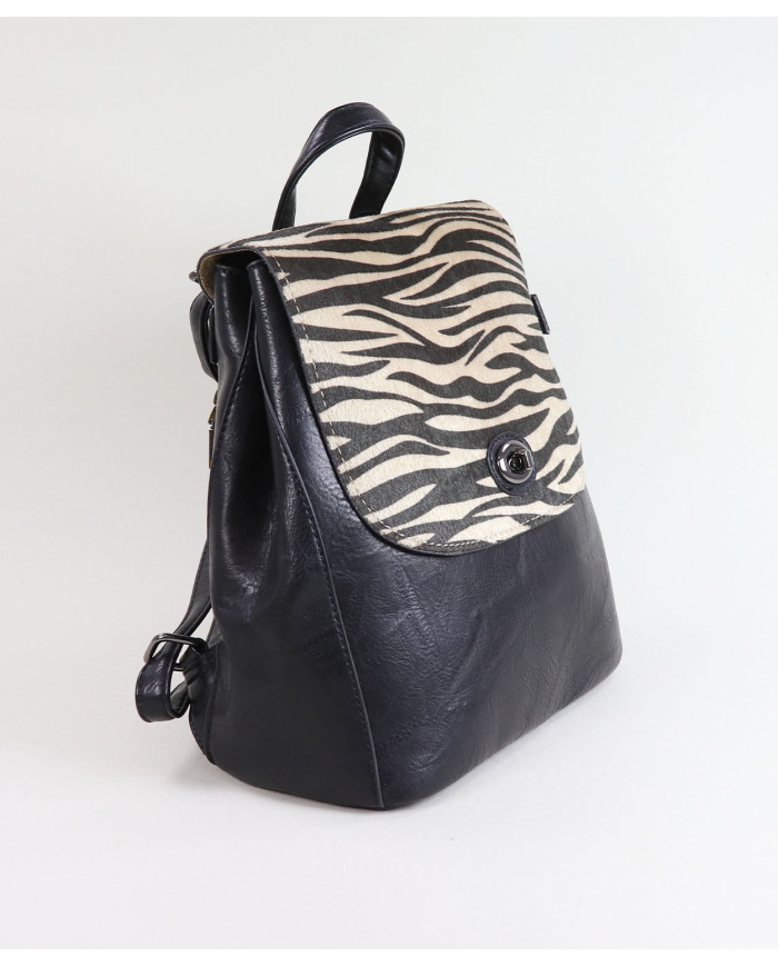 Damas Black Backpack con patrón de Zebra
