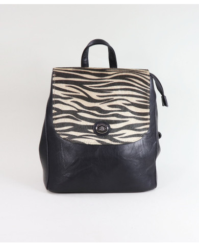 Ladies Black Backpack with Zebra Pattern