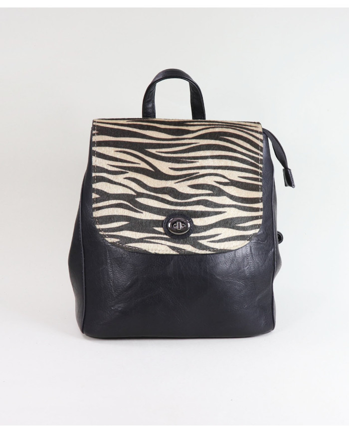 Mochila Preto de Senhora com Padrão Zebra