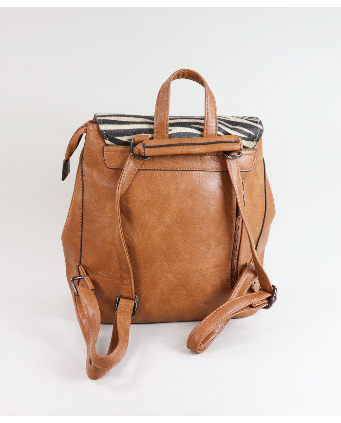 Ladies Camel Backpack with Zebra Pattern