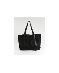 Mala Shopper Preta de Senhora de Pele