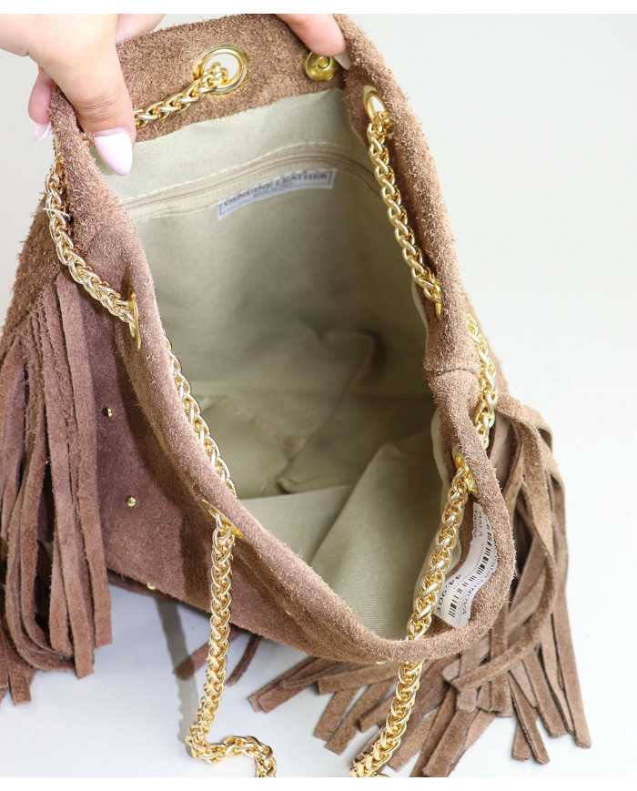 Mala Taupe com Corrente Dourada de Senhora