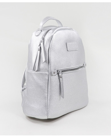 Mochila de Senhora Prata com Bolso Frontal