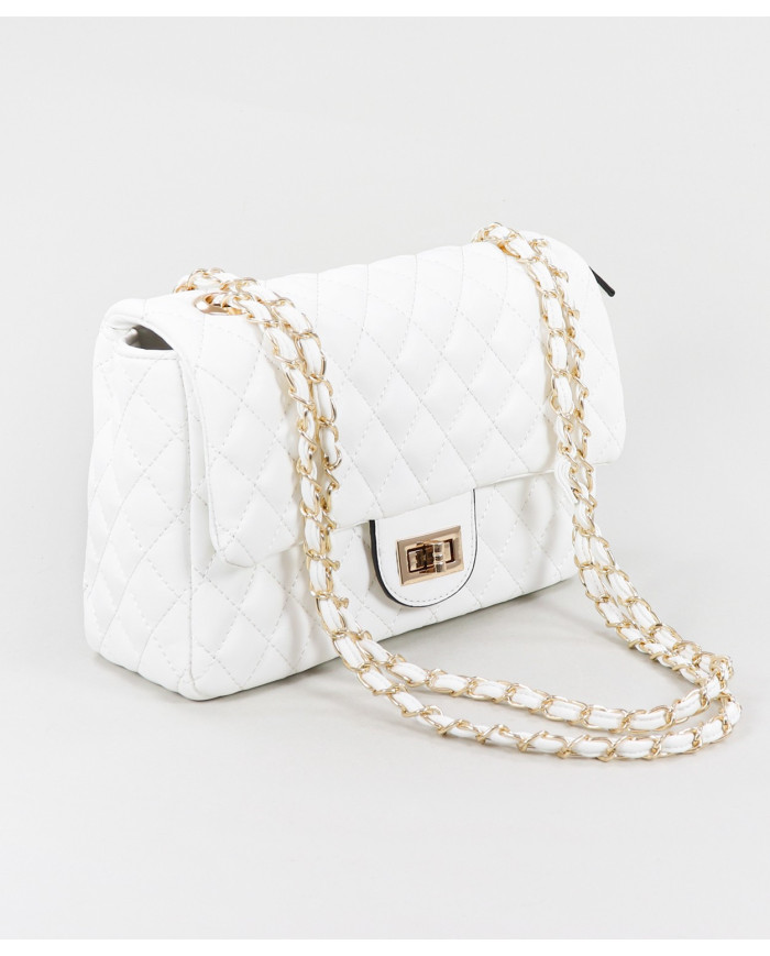 Bolsa Mediana de Señora Blanca con Asa Decorada