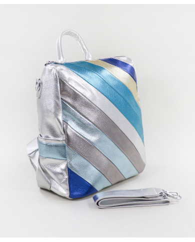 Ladies Silver Backpack with Metal Finish