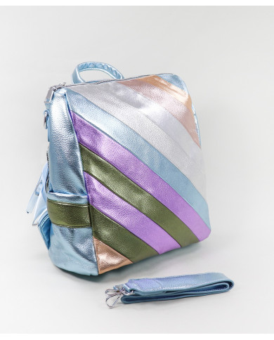 Mochila Azul de Senhora com Acabamento Metalizado