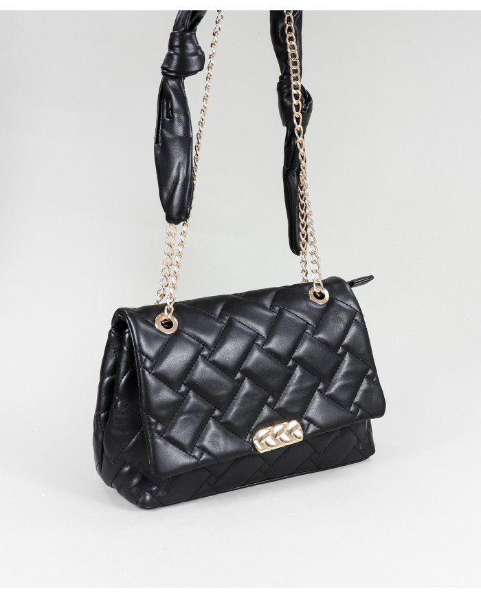 Bolso Negro de Señora con Asa Decorada